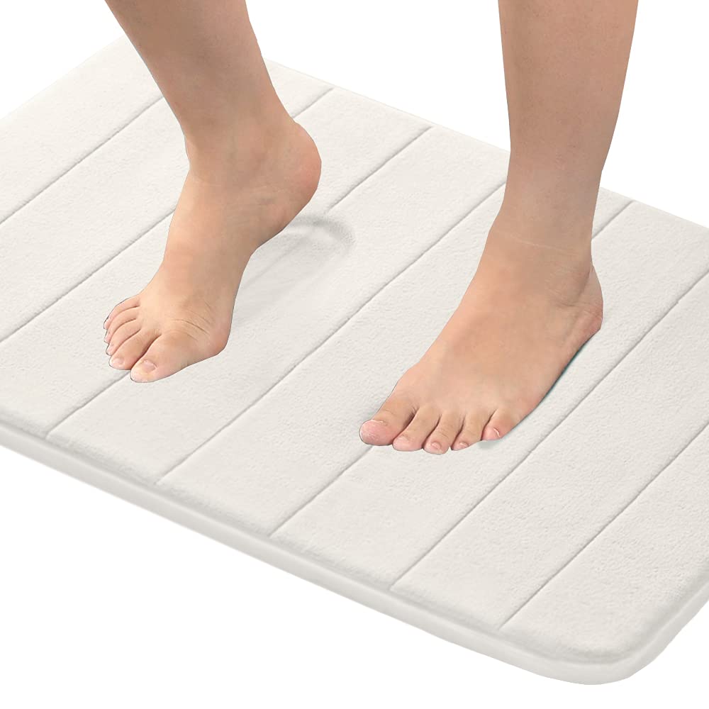 Flamingo P Memory Foam Bathroom Mat Rug,Soft Absorbent Fast Drying Non Slip 24x36 Inches Bath Mats Rugs, Ivory White