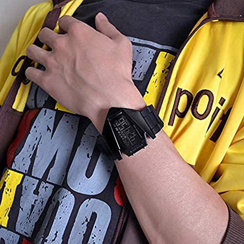 Gosasa Men Sports Military Watches Digital Airplane Shaped Led Colorful Light Watches (Black) (Black) #TOP7