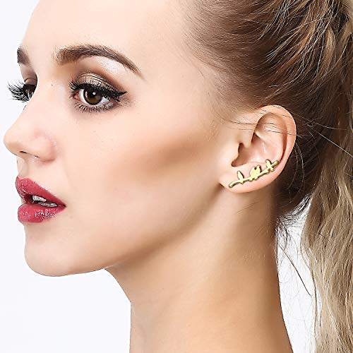 12 Pairs Sliver Gold Ear Climber -7 Crystals Ear Cuffs Climber Earrings Black Rose Glod-Chic Tiny Olive Leaf Ear Climbers Crawler Cuff Trendy Earrings Gift For Women Girls Favors (12 Pairs) #TOP2