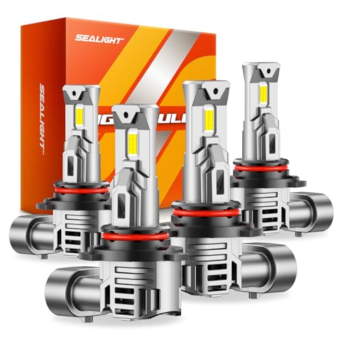 SEALIGHT S1 Pro 9005 9006 LED Bulbs Combo, 100000LM Super Bright 6500K Cool White, 1:1 OEM Size, 70000Hrs Lifespan with Cooling Fan, Plug-N-Play Pack of 4