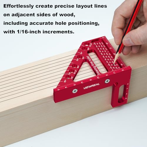 image for ViewReal Premium Carpenter Square Hole Scribing Ruler Woodworking Squa