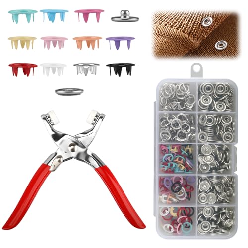 Snap Button Fastener Kit 100 Sets Metal Poppers Fasteners 9.5mm Colorful Snap Fasteners with Pressure Pliers No Sewing Five Claw Buckle Press Studs for DIY Clothing Bags Crafts Handmade (10 Colors)