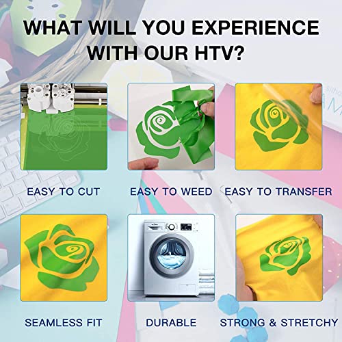 Image of HTVRONT HTV Vinyl Rolls Heat Transfer Vinyl - 12 inch x 8ft Fruit Green HTV Vinyl for Shirts, Iron on Vinyl for All Cutting Machine - Easy to Cut & Weed for Heat Vinyl Design (Fruit Green)