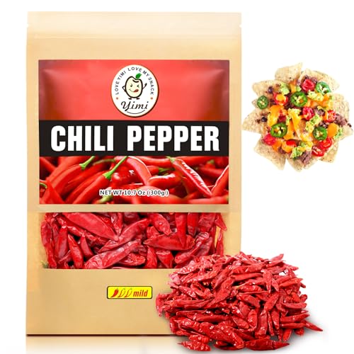 Image of Yimi Dried Chilies Peppers, 10.7oz, Spicy Hot Heat Dry Red Chilis | Great For Mexican,Thai and Chinese Recipes,like Pozole, Tamales, Hotpot, In Resealable Bags, Mild Hot, Ideal for Gift