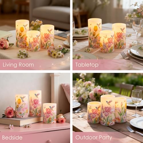 Image of LUSHARBOR Flameless Candles with Remote, Battery Operated Candles Real Wax Hummingbird Flickering LED Candles Floral Christmas Decor Electric Pillar Candles Set of 3