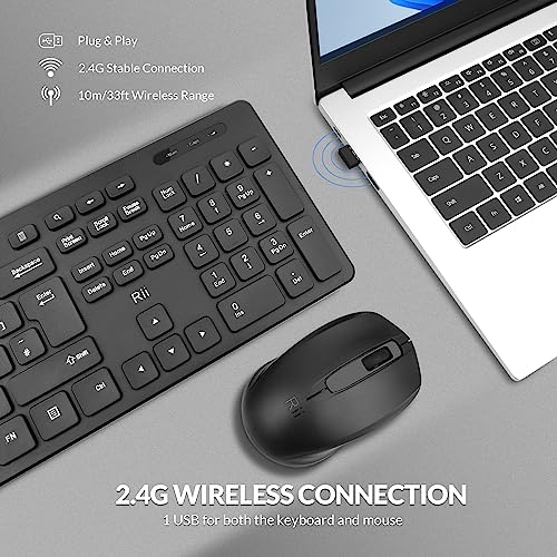 Rii Wireless keyboard and Mouse Set, RK200 Standard Full Size Wireless Keyboard and Mouse 104 Keys for Work Office Home UK Layout(AAA Batteries not Include) - Image 3