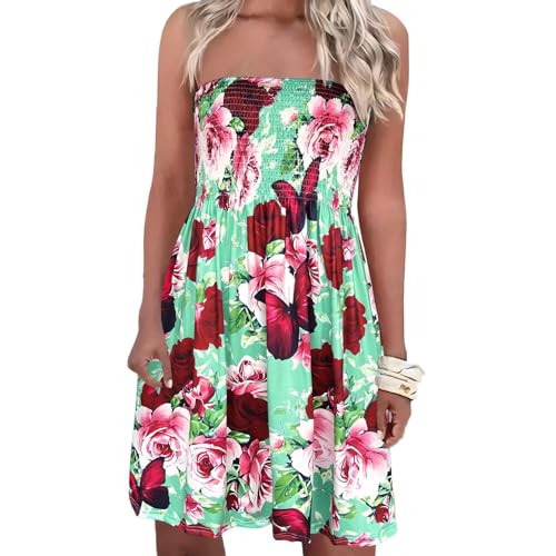 Comeon Women Tube Top Dress Strapless Summer Dress Cover Ups Pleated Off Shoulder Tunic Sundresses Sleeveless Casual Dresses