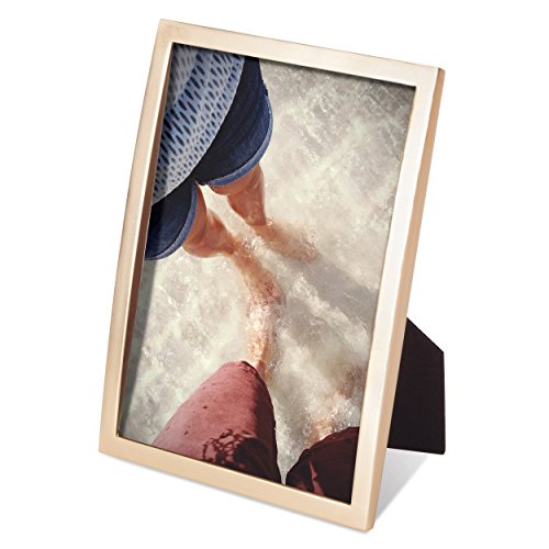 Umbra Senza Metal Picture Frame, Unique 5 x 7 Photo Display, Matte Brass