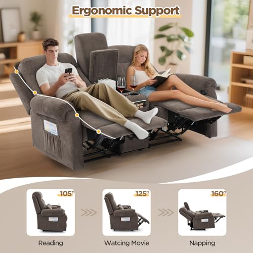 Image of RV Loveseat Recliner with Console, Reclining Loveseat Sofa, Manual Home Theater Seating with Pockets /Cup Holders for Living Room /RV Furniture (Coffee Chenille)