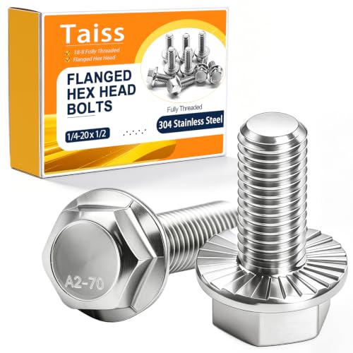 Image of Taiss 30PCS 1 /4-20 x 1 /2 Flanged Hex Head Bolts 304 Stainless Steel,Flange Hexagon Screws Fully Threaded 1 /4 Stainless Steel Bolts,1 /4 Bolt