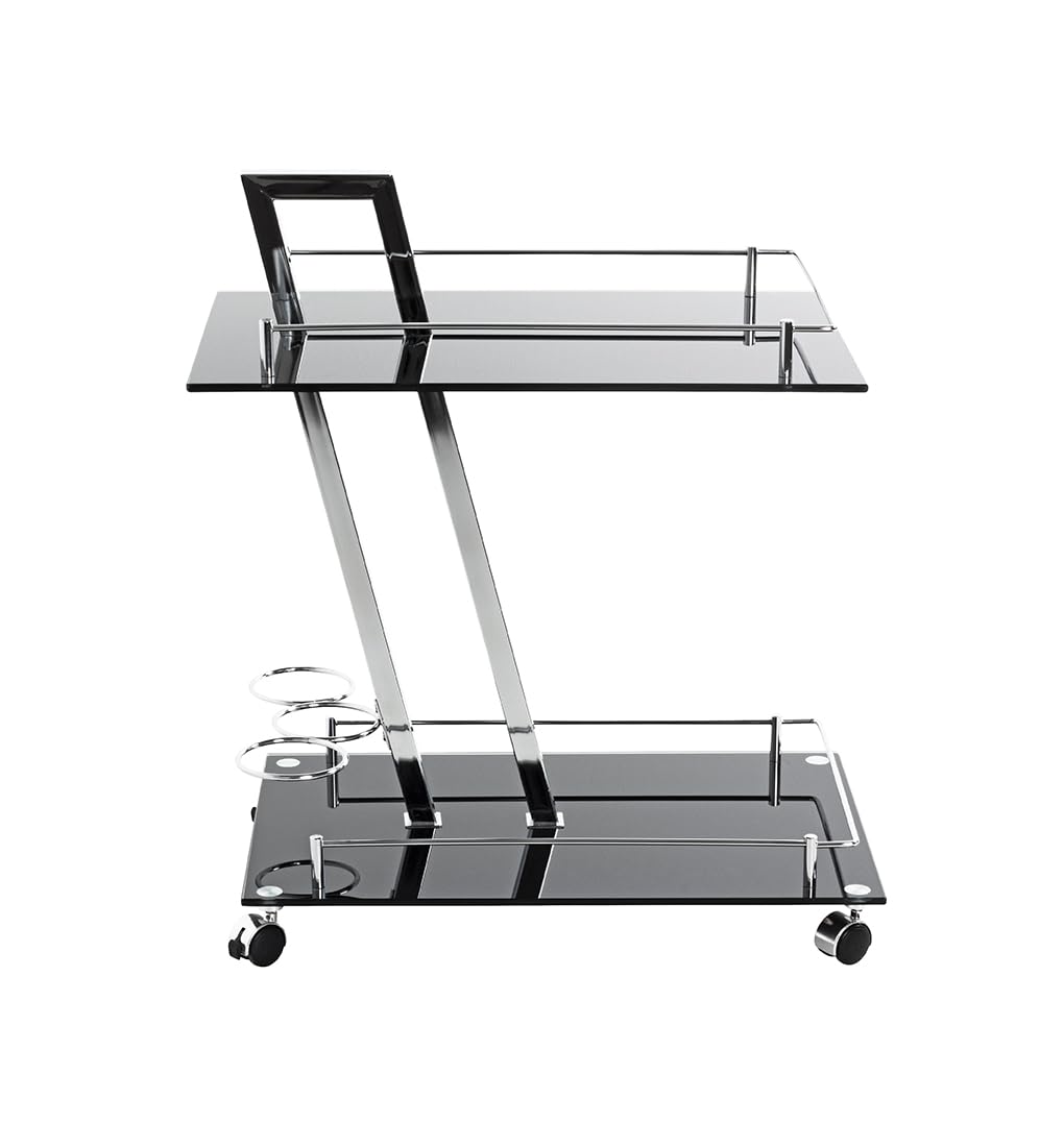 HAKU Carrello di Servizio Cromo, Nero, Metallo, Vetro di Sicurezza 8 mm - Dim. L 40 cm x A 72 cm x P 60 cm, Stile Moderno