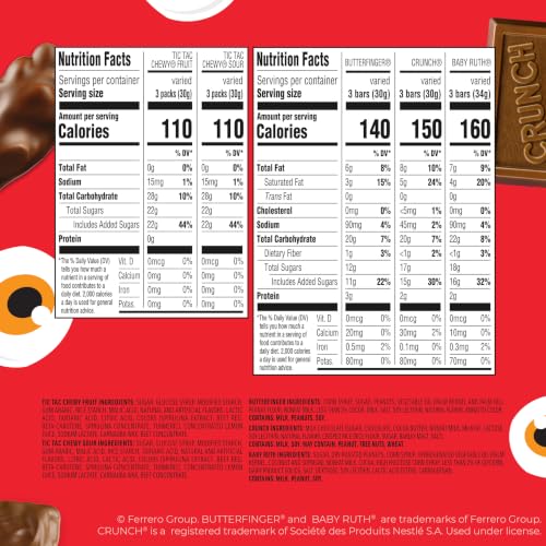Butterfinger, CRUNCH, Baby Ruth, TIC TAC CHEWY! Halloween Candy Bars Bulk | Halloween candy bulk individually wrapped, fun size candy variety pack chocolate-y and fruity, with 70 pieces for goodie bags - image 2