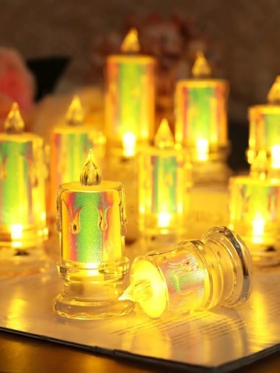 Image of Luxe LED Tea Light Candles | Flameless & Smokeless Diya | Decorative Acrylic Candle | Home Decor, Navratri Decor Items, Diwali Decoration Item, Room, Table, Pooja Room Decor (Yellow) | Popo Toys