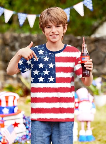 Image of BesserBay Unisex Kids 4th of July American Flag Tee Tie Dye Patriotic Short Sleeve Shirt 6-14 Years