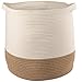 GooBloo Cesta Grande de Cuerda de Algodón Tejida - 43 x 43cm Cestas Redondas Decorativas de Altura para Guardar Zapatos, Juguetes o Mantas - Cesto de Ropa Sucia con Asas