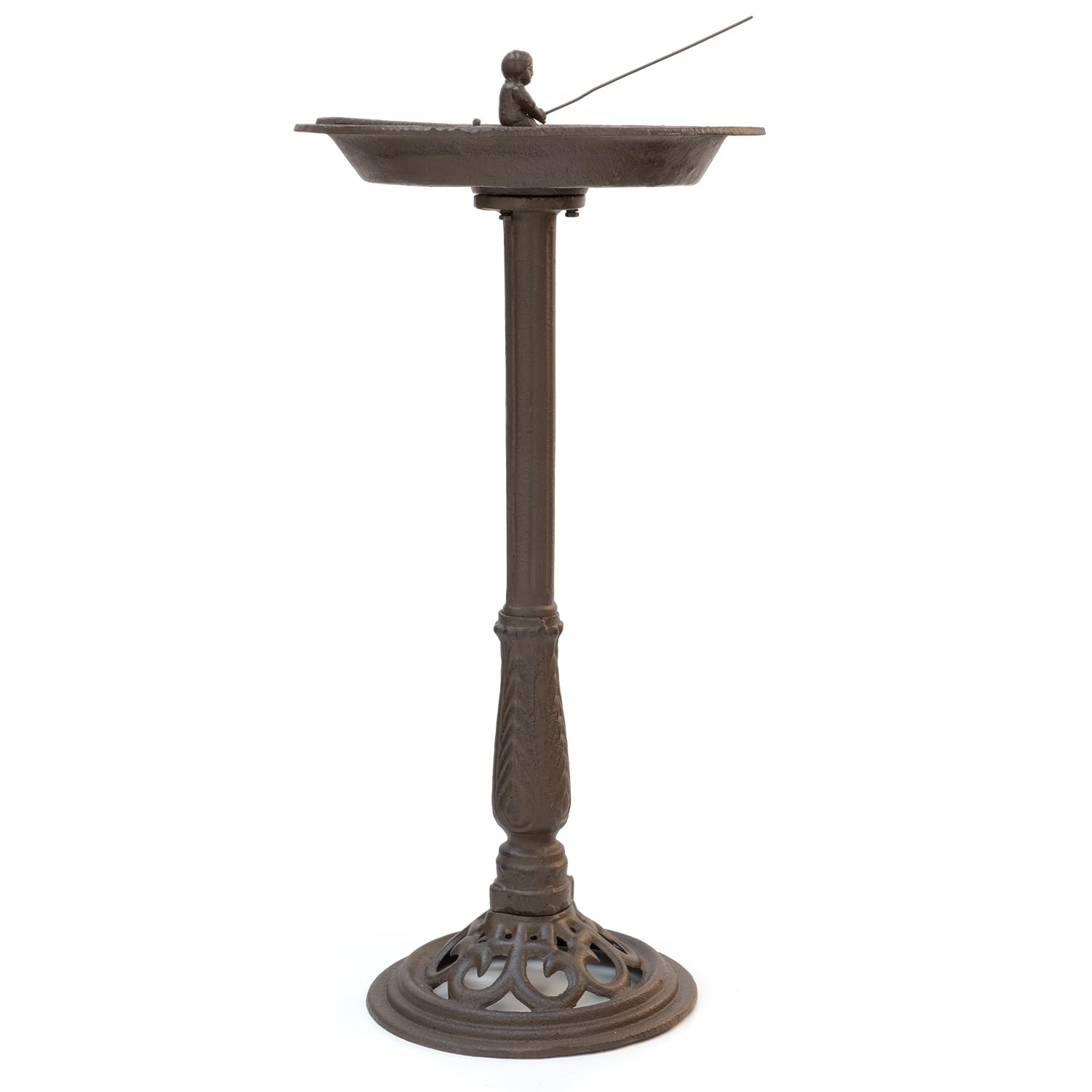 Moritz 2in1 Vogeltränke und Sonnenuhr Gusseisen Wildvogeltränke für Garten Vogelbad mit Ständer antikes Design 76cm hoch Braun