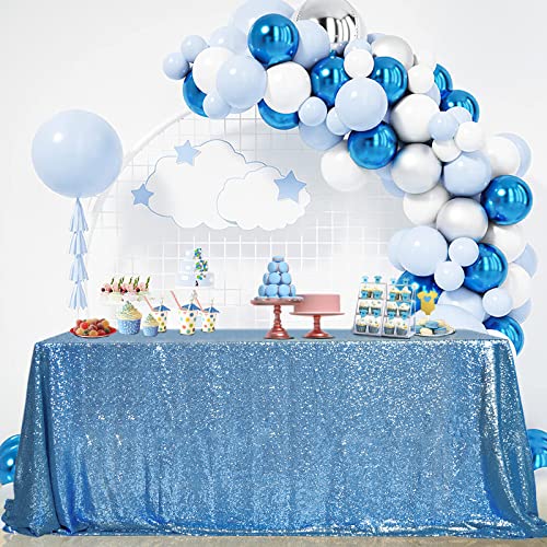 Image of B-COOL Baby Shower Table Cloth 90x132 Inch Sequin Tablecloth Glitter Overlays Baby Blue Sparkly Glam Wedding Decor Shimmer Mermaid Theme Party Decor