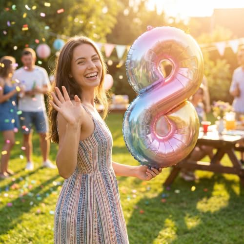 Image of YPSelected 32 Inch Large Foil Helium Number Balloon Birthday Wedding Party 0-9 (Rainbow, 8)