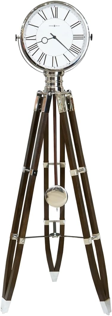 Howard Miller Chaplin Floor Clock, Black Finish Floor Mount Silver Pendulum Tripod Design, Roman Numerals Analog Display Triple-Chime Movement Alarm Clock Best Home Decor for Hallway & Office