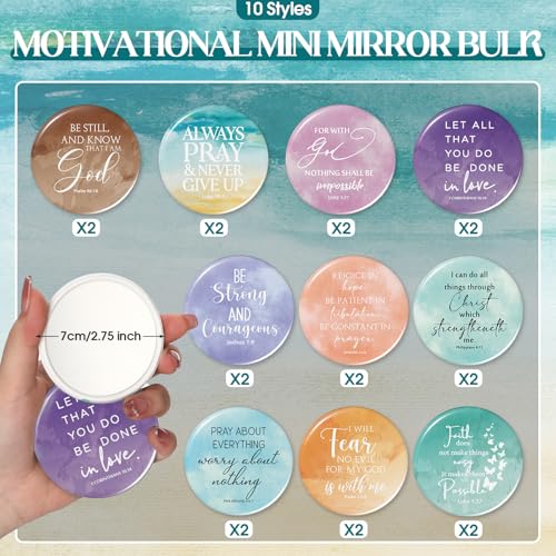 Reginary 20 Set Christian Gifts Bulk for Women Religious Canvas Makeup Bags Compact Mirrors Bible Verse Church Favors for Grandparents Day Sunday School Teacher(Bright Colors,Abstract Style)3