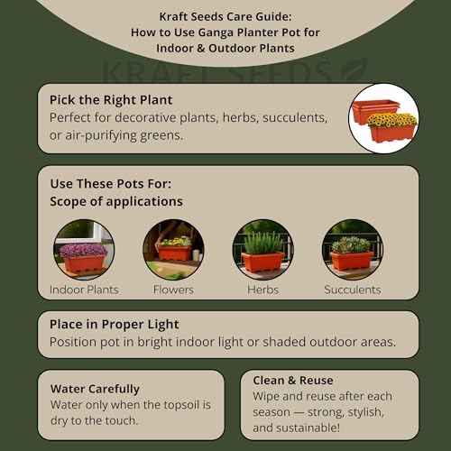 Image of Kraft Seeds 17 inch Pack of 1 Rectangular Planters, Durable UV Treated Balcony planters, Indoor & Outdoor- Flower pots for Balcony,Red Plant Pot with Drainage Holes