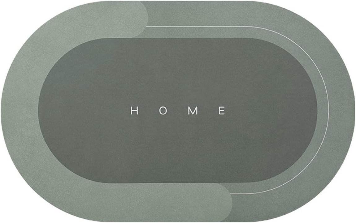 Microfiber Soft Bath Mat, Non-slip Bathroom Mat,Super Absorbent Floor Mat, Quick-Drying Bath Mat Diatom Mud Shower Mat Durable Floor Mats (Green Oval, 50x80cm)