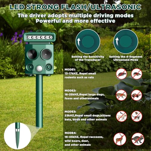 Ultrasonic Cat Repellent for Garden, Waterproof Fox Repellent Ultrasonic with 4 Modes, Cat Deterrents for Gardens for Farm Dogs Birds Squirrels Deterren (7017) - 3