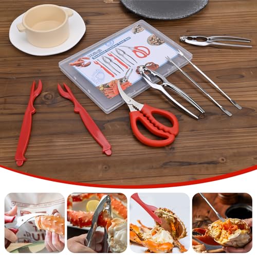 2026 Upgraded 8PCS Seafood Tool Set, Includes 2 Crab Leg Crackers, 2 Stainless Steel Crab Forks, 2 Lobster Shellers, 1 Crab Scissors and 1 Storage Box, Nut Crackers for Crab Legs (8 Pcs)