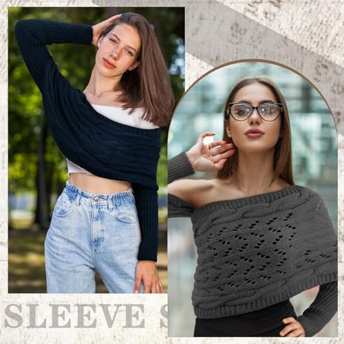Image of Geyoga 2 Pcs Scarf with Sleeves for Women Knitted Wrap Sweater Scarf with Sleeves Shrugs for Women Wrap Shawl