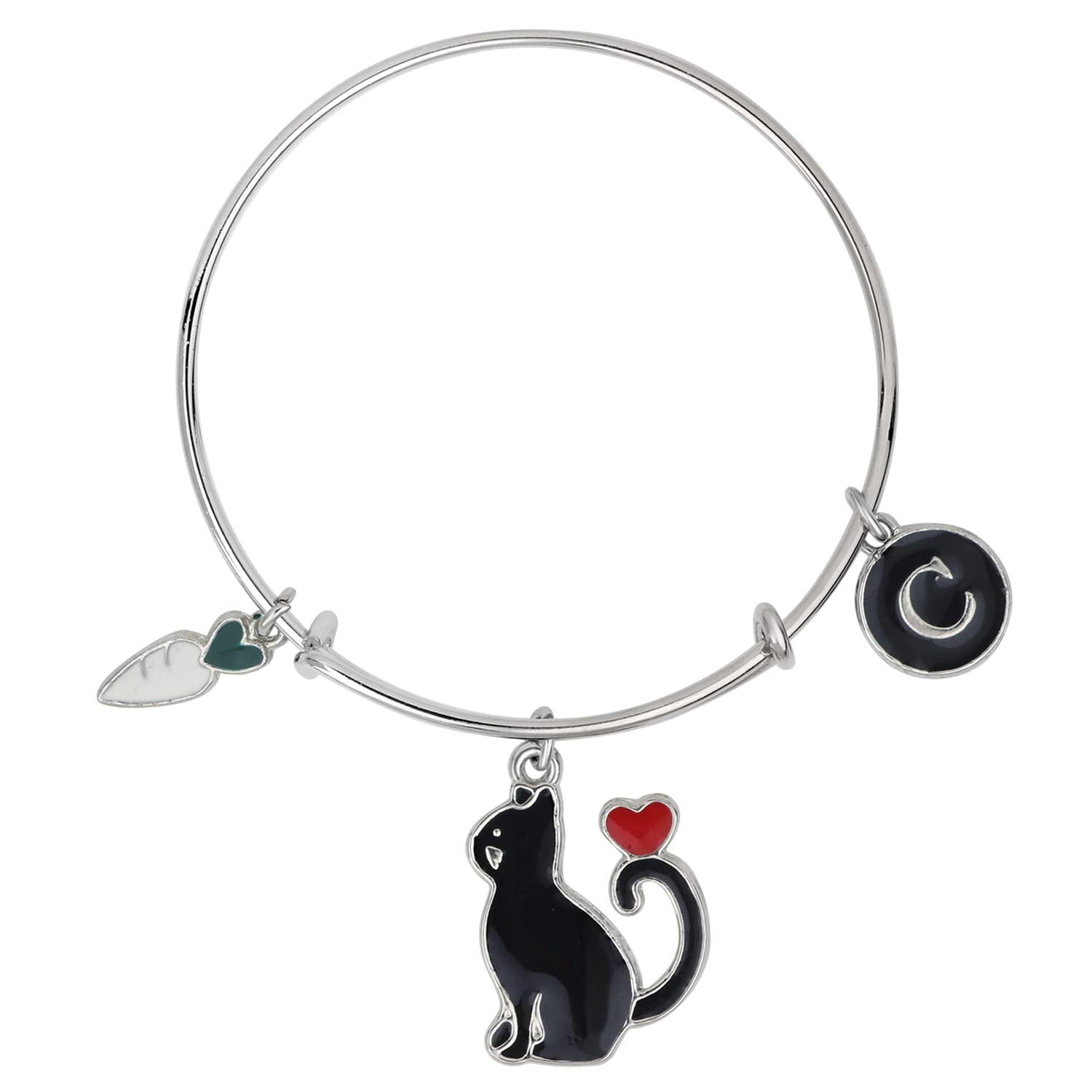 Mahi C Letter Raddish & Cat Shaped Enamel Work Charm Bracelet with Rhodium Plated for Girls (BRK1100914R) (B0BFLK4PFS) Amazon Price History, Amazon Price Tracker
