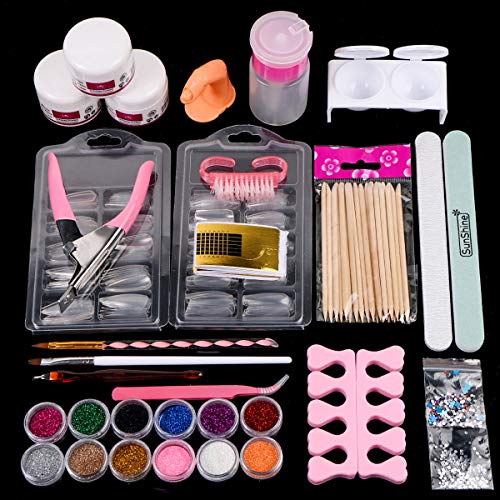 Acrylic Powder Glitter Nail Art Tool Kit False Nail Tips with Cutter Nail Decoration Tools with Nail Powders Nail Files with Other Nail Tools Accessories for Starters or Manicurist