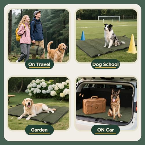 Gimars Verbesserte Outdoor Hundebett mit wasserdichter Folie, leicht aufrollbar mit Schnalle, großes Reisehundebett für mittelgroße & große Hunde, tragbar, faltbar, waschbar