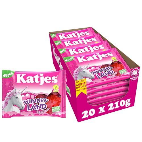 Katjes Wunderland Pink Vorratspack – fruchtiger Mix mit Erdbeere, Kirsche, Himbeere & Heidelbeere, Vegan, 20 x 210g