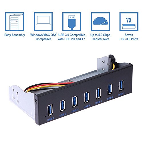 SODIAL 7 porte USB 3.0 Hub 5 Gbs 5,25 pollici