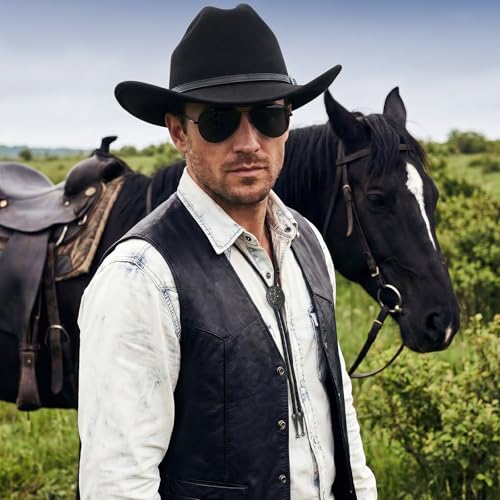 Image of Mepase 18 Pcs Cowboy Hat with Bolo Tie Sunglasses Rodeo Western Costume Accessories for Men Women Cosplay Halloween Party