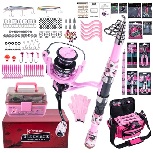 Goture Pink Fishing Rod and Reel Combo for Women - 7FT Teles