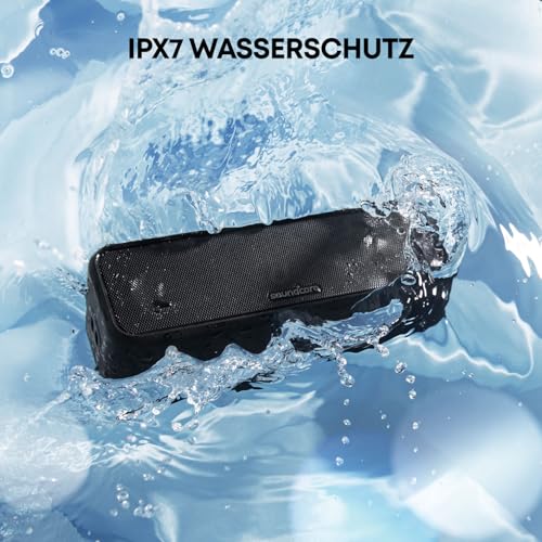 soundcore 3 Bluetooth Lautsprecher, Stereo-Sound, Audiotreiber mit Titan-Membran, PartyCast, BassUp, 24 Stunden Akku, IPX7 Wasserschutz, individueller EQ, für Zuhause, Draußen, Garten (in Schwarz) – Bild 6