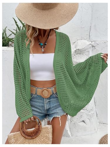 Image of Verdusa Women's Oversized Summer Cardigan Lightweight Sweater Crochet Knit Beach Cover Up Spring Vacation Outfits