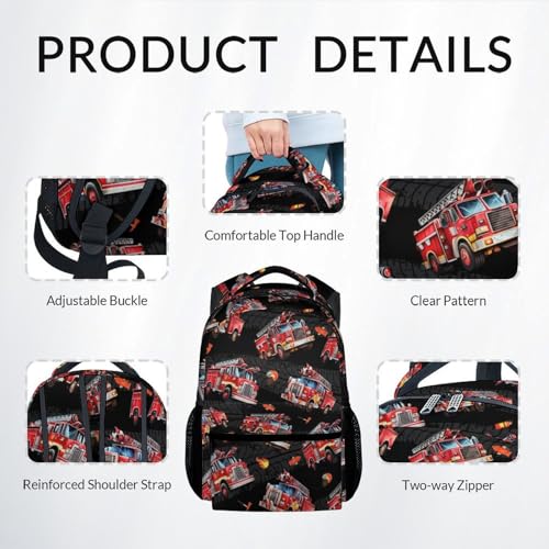Image of Toddler Boy Backpack Set - Fire Truck Backpacks for Kids - 3Pcs Toddler Bookbag with Lunch Bag and Pencil Pouch - Boys School Bag for Kindergarten /Preschool /Elementary (17 Inch)