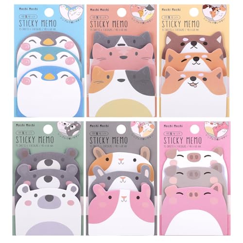 Yuannee Lindo Juego de Notas,6 PCS Blocs de Notas Adhesivas de Animales Mini Notas Autoadhesivas con Diseño Pastel para Niños Oficina Escuela Juego para Cumpleaños y Material Escolar Divertido