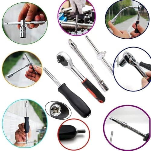 Image of 46 in 1 tool kit Drive Socket Set Auto Repair Hand Tool Ratchet Hex Wrench Set, Tool Kit For Automotive Repair, Household, Car & Bicycle Repairs Metric Screwdriver Set With Storage Case