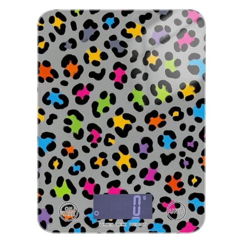 Báscula portátil de alimentos de color gris leopardo para viajes, 11 libras/1 onzas, 5 kg/5 g, báscula digital pequeña de cocina con 4 unidades para hornear espresso, dieta para comida