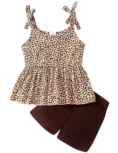 Image of Toddler Girls Clothes Summer Short Set Outfit Tie Knot Shoulder Sleeveless Ruffle Tops and Shorts 2PC Clothing Set