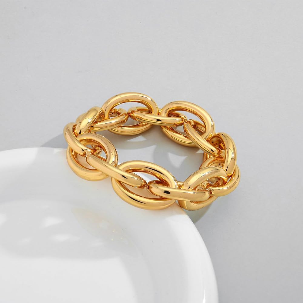 Chunky Chain Gold Bracelet for Women Chunky Gold Jewelry Thick Link Stretch Bracelets Metal Twisted Chain Statement Bracelet - Image 3