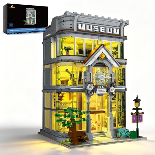 JMBricklayer Science Museum Building Bricks Set 4-Level Modular Architecture Model with LED Light Set Creative Street View Building Kit for Adults Room Home Office Decor Gifts for Age 14+