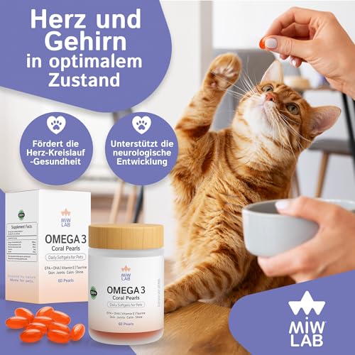 Omega 3 für Hunde & Katzen 60 Fischöl 1000mg EPA + DHA + Taurin + Vitamin E Kapseln für Glänzendes Fell Starke Gelenke & EIN Gesundes Immunsystem Mächtig und Sichere Kleiner und Großer Hund und Katze