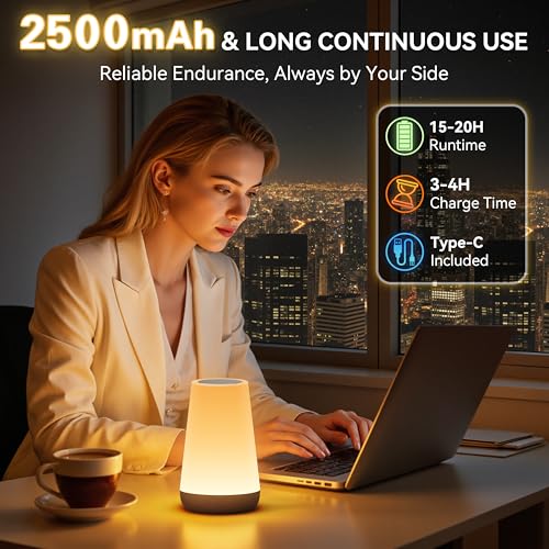 Image of Auxmir Rechargeable LED Night Light, Touch & Remote Control Bedside Lamp with 13 Colors, 5 Brightness Levels, Portable Table Lamp for Kids Baby Nursery, Bedroom, Bathroom, Camping, Dark Brown