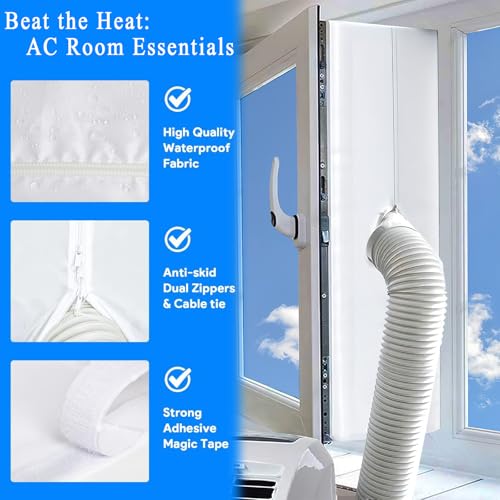 Klimaanlage Fensterabdichtung mit Doppel-Reißverschluss - 400CM(157) Abluftschlauch Klimagerät Fenster Wasserdichter Hot Air Stop für Mobile Klimageräte, Wäschetrockner, Ablufttrockne (400cm(157))