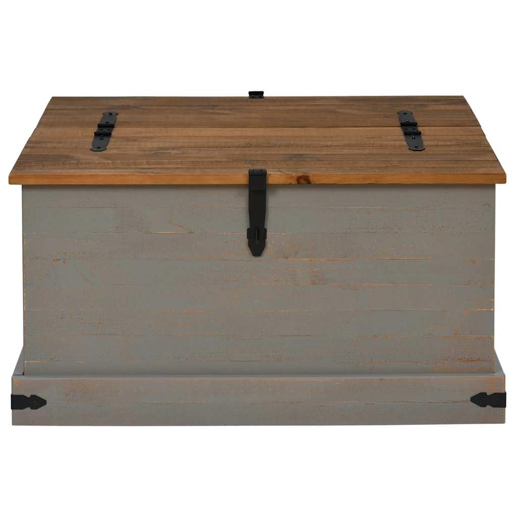 Baúl HALDEN gris 91 x 91 x 47 cm, madera maciza de pino, doble cofre con asas de metal, baúl de almacenamiento con mucho espacio para ropa y decoración, también utilizable como mesa de café