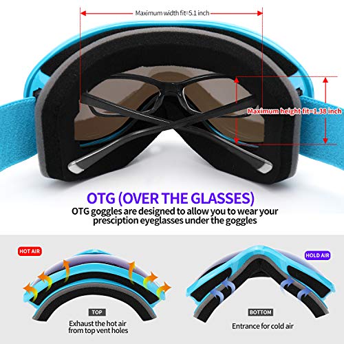 Image of Supertrip Snow Ski Goggles Anti-Fog 100% UV Protection Snowboard Goggles Double Lens Over The Glasses Skiing for Men Women Youth(Blue)